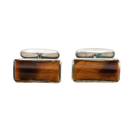 Tiikerinsilmä kalvosinnapit, kaiverrettu, design Martti Viikinniemi, leveys 21mm, 813br,  Paino: 13 g