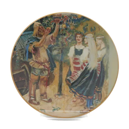 Seinälautanen, Arabia, Akseli Gallen-Kallela, Lemminkäinen ja saaren neidot, Ø 23cm, vuodelta 1985, 