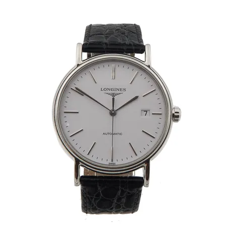 Teräsrannekello, Longines, Presence, Automaatti, rungon Ø 38mm, ref.L4.921.4, nahkarannekkeella, hihnan pituus 205mm, laatikko, takuukortti, takuukortti päiväys 26.04.2018