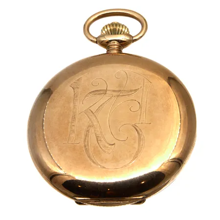 Viallinen kultataskukello Eterna chronometer, kaiverrettu, Ø52mm, välikuori metallia, koneistossa vikaa, liipotin rikki, 585br,  Paino: 89,4 g