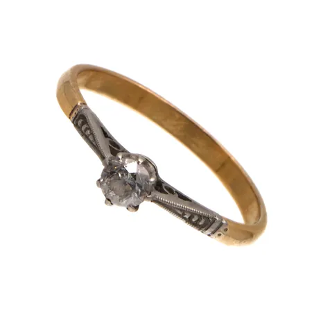 Timanttisormus 1xn.0.22ct vanhahiontainen, koko 18¼, 750 valko- ja keltakulta,  Paino: 1,9 g