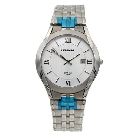 Teräsrannekello, Leijona Sapphire 10 ATM, quartz, aulun Ø 39mm, hihnan pituus 195mm, laatikko