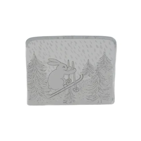 Lasikortti, Iittala, Pupu hiihtää, design Heljä-Liukko Sundström, mitat 79x96mm, 