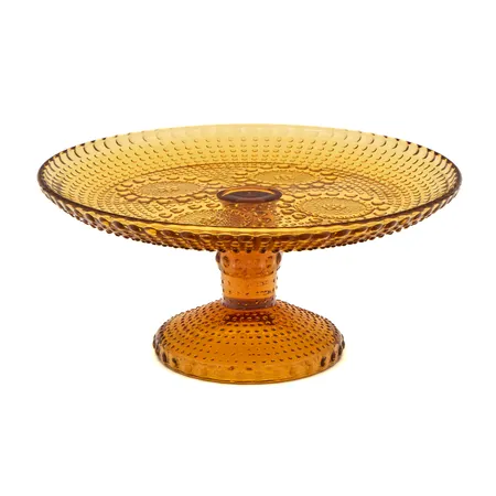 Jalallinen tarjoilulautanen, Riihimäen lasi, Grapponia, korkeus105mm, Ø 230mm, ruskea/pihka