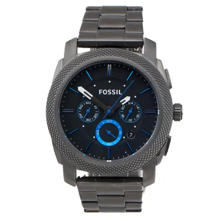 Teräsrannekello, Fossil Machine Chronograph, quartz, rungon Ø 46, ref. FS4931, rannekkeen pituus 180mm, 