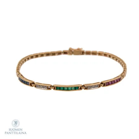 Kiviranneketju timanteilla 6xn.0.005ct, pituus 185mm, leveys 2mm, 585br,  Paino: 6,1 g