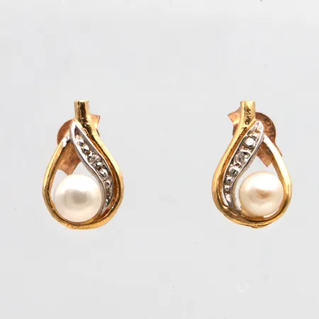 Helmikorvakot timanteilla 2xn.0.005ct, korkeus 9,5mm, 585br, Paino: 0,6 g