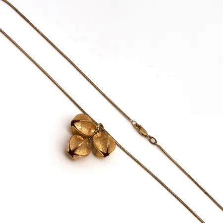 Kaulakoru Kalevala, Lumikukka, design Marja Suna, ketjun pituus 46cm, riipuksen korkeus 30mm, kullattu pronssia