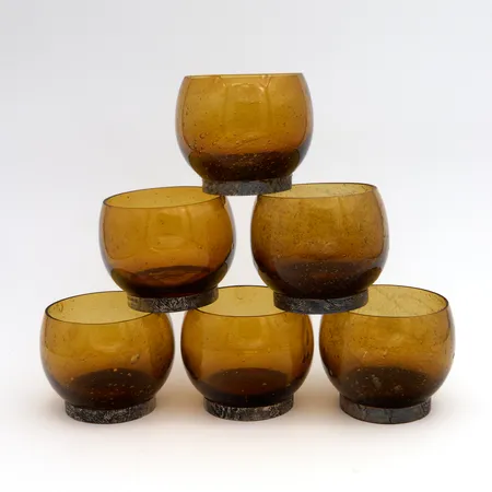 Kuusi Talonpoika juomalasia / boolikuppia, Humppilan lasi, lasin korkeus 57mm, lasin jalka 830br Käsityö - Turtiainen Pekka,