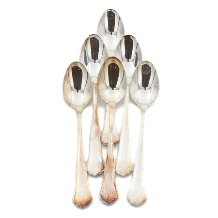 Kuusi kahvilusikkaa, pituus 11,5cm, kaiverrettuja, 830, Paino: 75 g