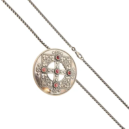 Kivikaulakoru, riipus/solki, Kalevala, Pyhä Birgitta, ketjun pituus 45cm ja riipuksen Ø 47mm, 925br, Paino: 42,1 g