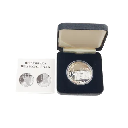 Hopeinen juhlaraha, Helsinki 450 v., 100 mk, 925, Paino: 22 g