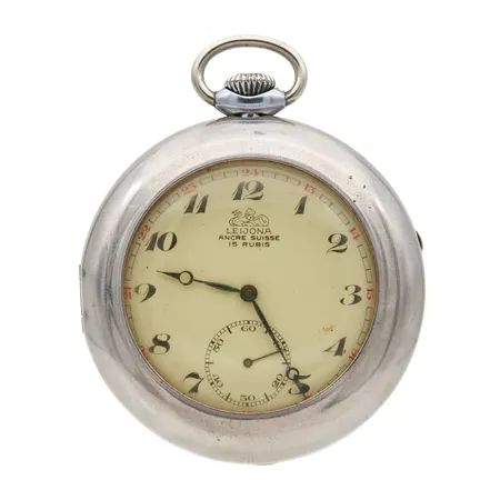 Taskukello, Leijona, Ancre Suisse 15 Rubis, metallia, Ø 50mm, manuaali, kellonperät ja kotelo metallia, normaalia kulumaa