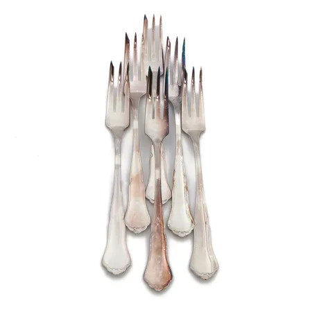 Kuusi leikkelehaarukkaa, Chippendale, pituus 150cm, 830, Paino: 150,4 g