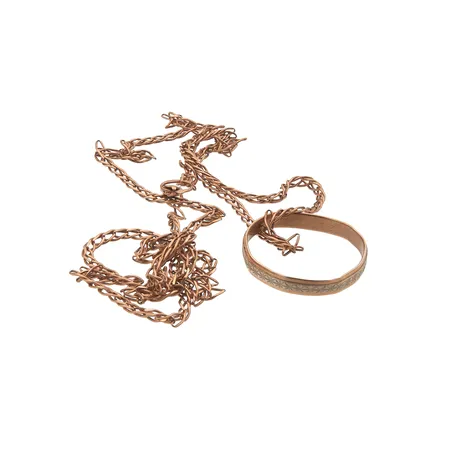 Viallinen kaulaketju ja kuvioitu sormus, 585, Paino: 9,7 g