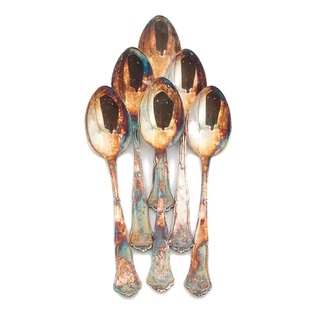 Kuusi kahvilusikkaa, pituus 13cm, kaiverrettuja, 830, Paino: 116 g