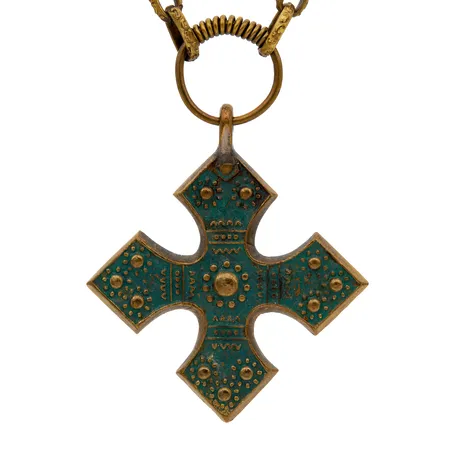 Kaulakoru, Kalevala, Syvärin risti, pituus 60cm, riipuksen korkeus 65mm, pronssia