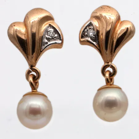 Helmikorvakorut timanteilla, 2xn.0.01ct, korkeus 20mm, 585br,  Paino: 2,5 g