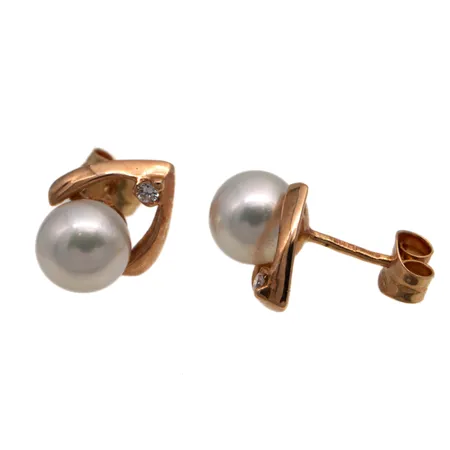 Helmikorvakorut timanteilla, 2xn.0.02ct, korkeus 10mm, 585br,  Paino: 1,9 g