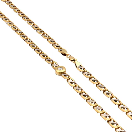 Kaulaketju timanteilla 1xn.0.40ct ja 19xn.0.01ct, pituus 57cm, leveys 5-8mm, 585 valko- ja keltakulta,  Paino: 52,7 g