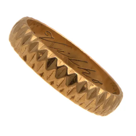 Kuvioitu sormus, koko 18½, kaiverrettu, 750,  Paino: 3,4 g