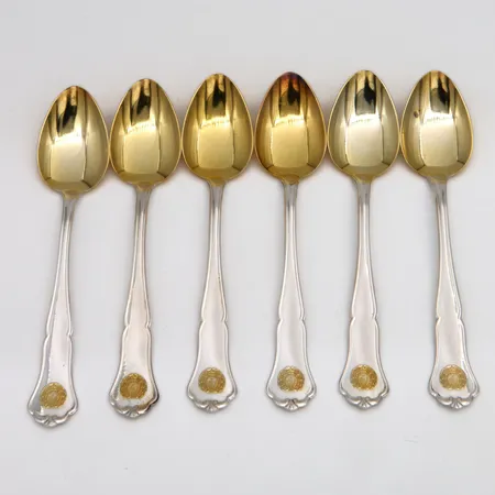 Kuusi kahvilusikkaa, Chippendale, lyyra-logo, pituus 117mm, 830, Paino: 73,6 g