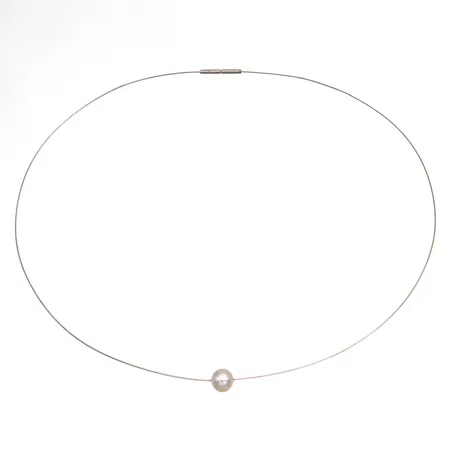 Helmikaulakoru, helmen Ø 7mm, 585br valkokulta,  Paino: 2 g