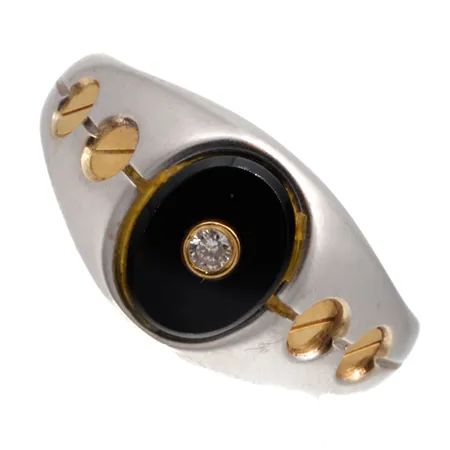 Kivisormus timantilla, 1xn.0.05ct, koko 21¼, 750br valko- ja keltakulta,  Paino: 11,4 g