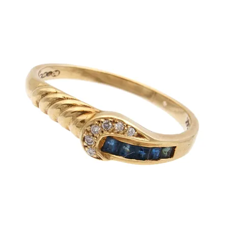 Sinisafiirisormus timanteilla 6xn.0.005ct, koko 17½, 585br, Paino: 1,9 g