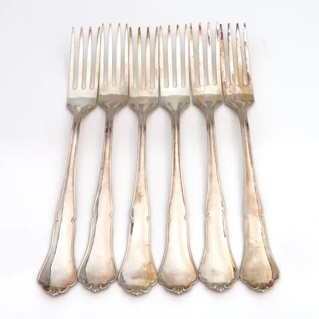 Kuusi ruokahaarukkaa, Chippendale, pituus 177mm, 925, Paino: 221,3 g