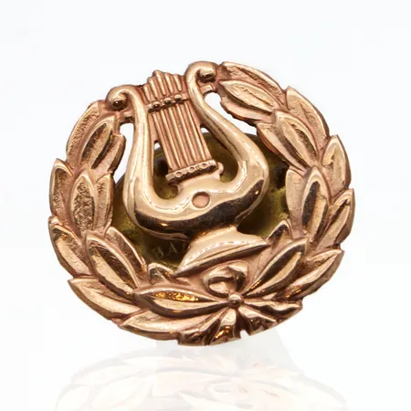 Lyyra-pinssi, Ø 16mm, tausta metallia, 585br, Paino: 1,4 g