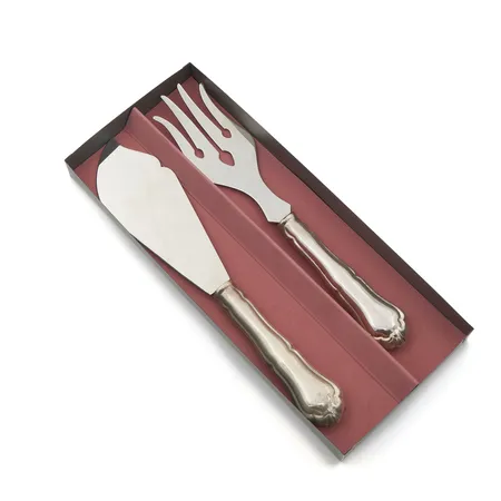 Kakkuhaarukka ja -veitsi, Chippendale, pituudet 212-223mm, 830br, Paino: 129,3 g