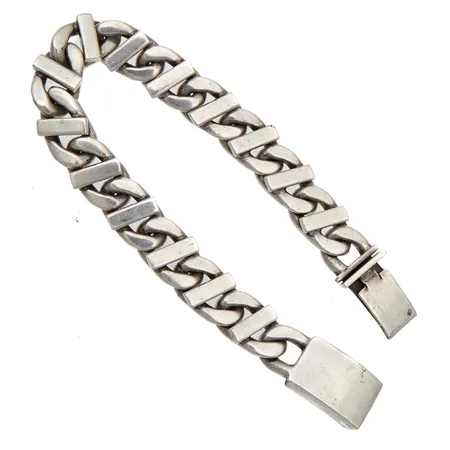 Panssariranneketju, käytön jälkiä, pituus 220mm, leveys 11mm, leimattu Mexico, 925, Paino: 84,2 g