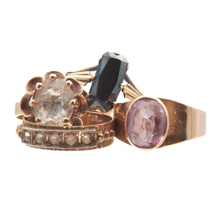 Neljä viallista kivisormusta, 585br, Paino: 10,2 g