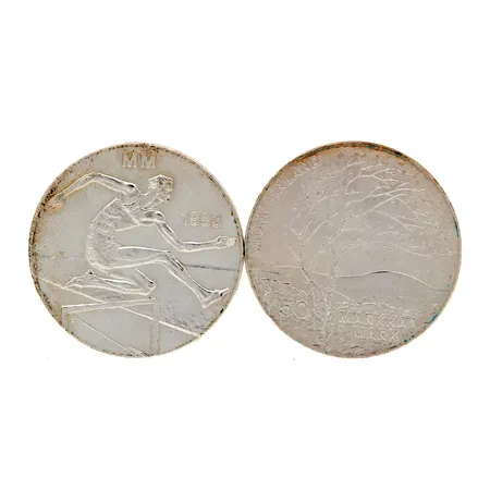 Kaksi juhlarahaa, Yleisurheilun MM 1983, nimellisarvo 50 markkaa, 500,  Paino: 43,8 g