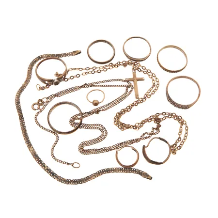 Kultakoruja, viallisia ja kaiverrettuja, 585br, Paino: 22,3 g