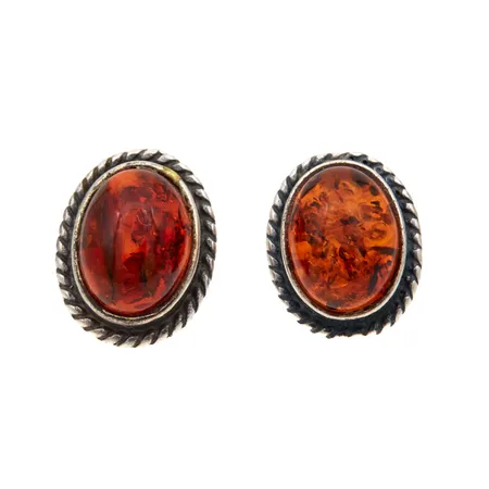 Vialliset meripihkakorvakorut, toinen tappi melkein irti, korkeus 10mm, 925br,  Paino: 1,7 g