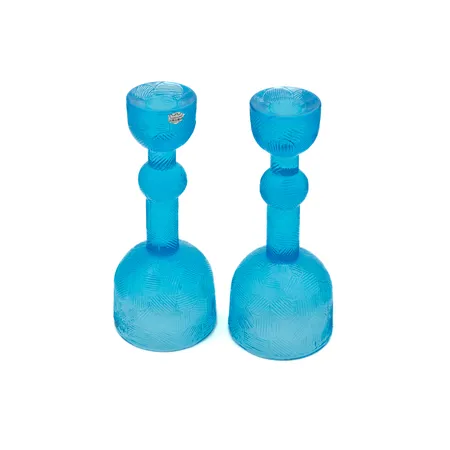 Kaksi kynttilänjalkaa Iittala, Miranda, design Heikki Orvola, korkeus 195mm, sininen, Paino: 0 g