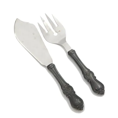 Kakkuhaarukka ja -veitsi, Romatiikka, pituudet 198 ja 228mm, 830br, Paino: 160,8 g