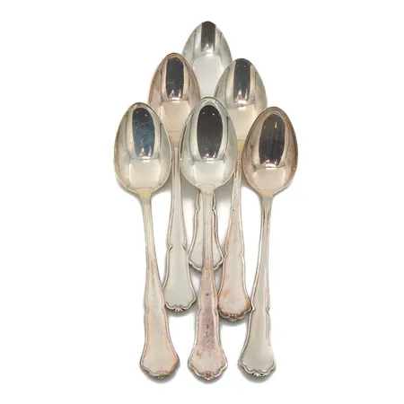 Kuusi kahvilusikka, Chippendale, pituus 116mm, 830, Paino: 70,2 g