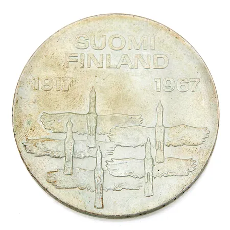 Juhlaraha, 10 markkaa, Itsenäinen Suomi 50 vuotta 1917 -1967, Suomi, 900,  Paino: 23,9 g