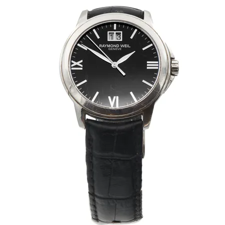 Teräsrannekello Raymond Weil, quartz:paristo loppunut, ref. 5476, rungon Ø 39mm, nahkaranneke ei alkuperäinen, safiirilasi,  Paino: 0 g