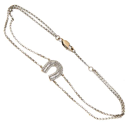 Timanttirannekoru 42xn0.005ct pyöreä hiontaista, 29xn0.01ct baguette hiontaista, pituus 172-191mm, valkokulta 750,  Paino: 2,8 g