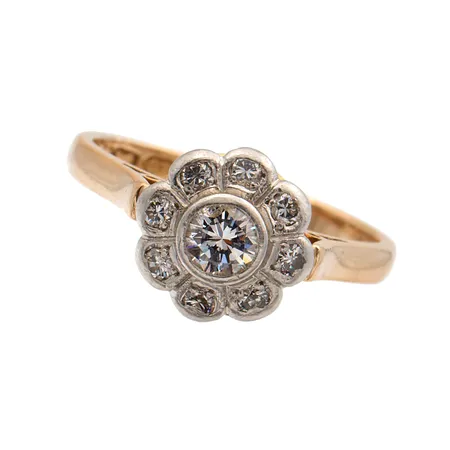 Timanttisormus yht. 0.39ct, C2 Light Champagne, koko 17, tekijänleima NW, Helsinki 1971, 750br, Paino: 3,6 g