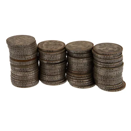 77 kappaletta 1 Markka kolikkoa, vuodelta, 1965, 350h, Paino: 492,9 g