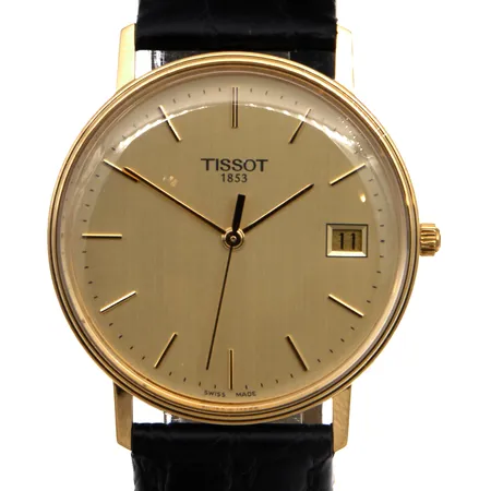 Kultarannekello Tissot 1853, quartz; kaiverrettu, rungon Ø 33mm, rannekkeen pituus 180-230mm, 750br, laatikko ja todistus Paino: 30,3 g