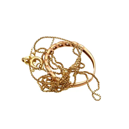 Viallinen kaulaketju ja kivisormus, 585br, Paino: 2,4 g