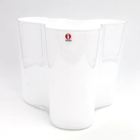 Savoy-maljakko, kirkas, design Alvar Aalto, korkeus 160mm, laserkaiverrus , valkoinen, laatikko