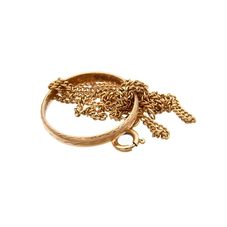 Viallinen kaulaketju ja kaiverrettu sormus, 585, Paino: 5,3 g