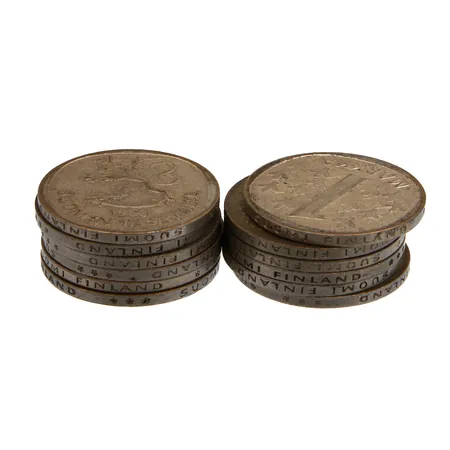 12 kappaletta 1 Markka kolikkoa, vuodelta, 1968, 350h,  Paino: 77,1 g